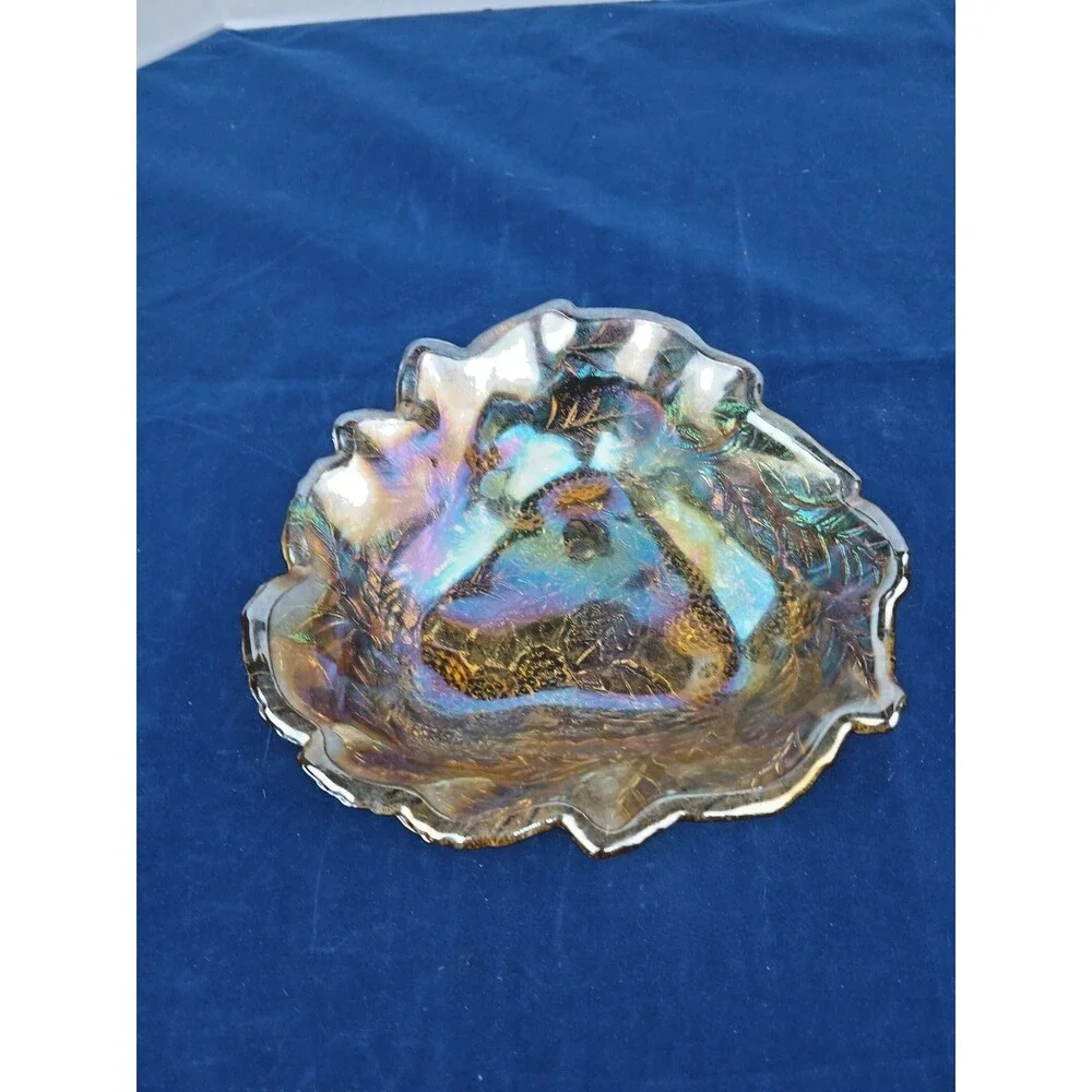 Indiana Glass Loganberry Marigold Carnival Glass Candy Dish Amber  Bowl